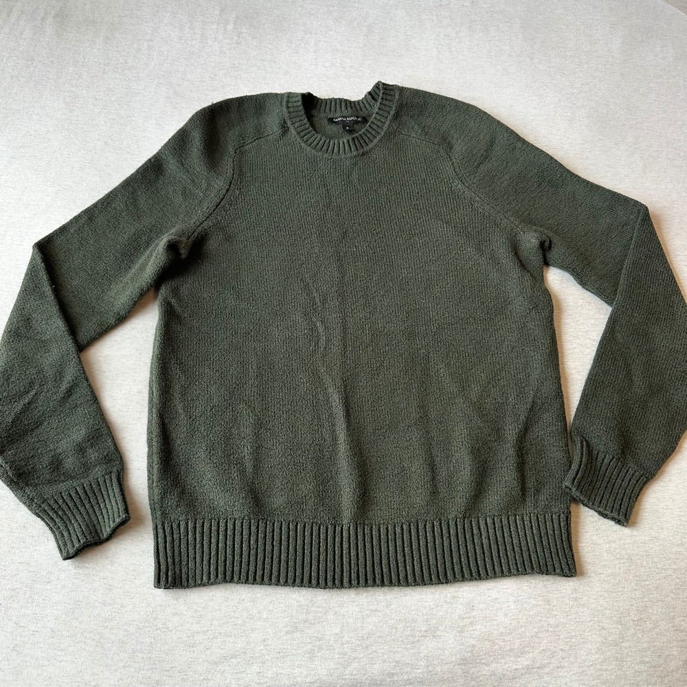 Banana Republic Mens Olive Green Textured‎ Knit Crewneck Sweater Small Raglan S